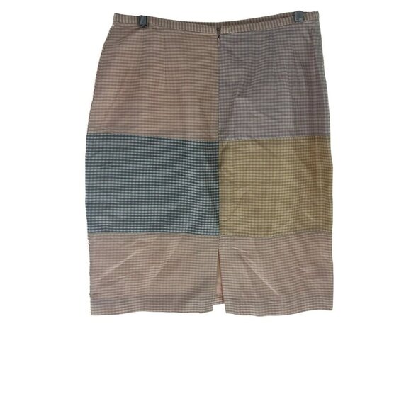 Maggy L Silk Patchwork Pencil Skirt Womens Size 12 Multicolor Gingham Pattern Mi - Picture 3 of 11